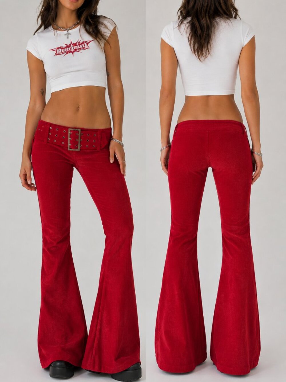 NEW Vintage Maxi Y2k Low Rise Flare Leg Pants in Red Size 7/8